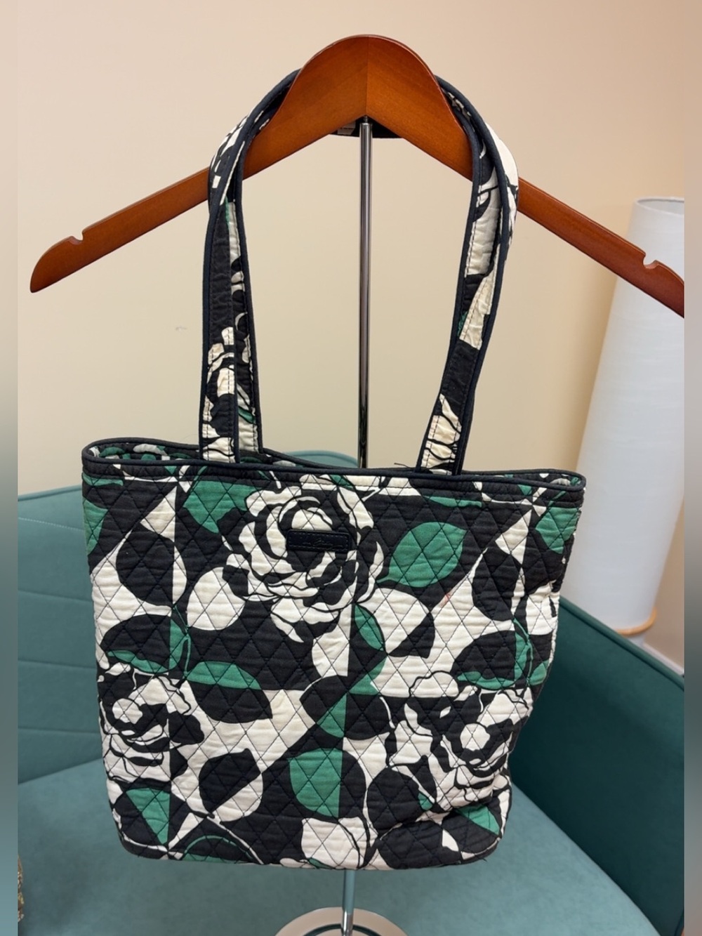 Vera Bradley Quilted Floral Tote - Black, White & Green